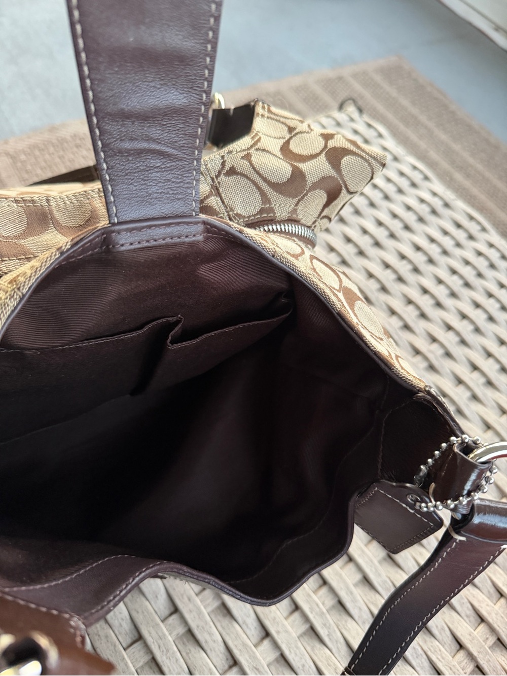 Coach Khaki and Chalk Signature Canvas Satchel with Brown Leather Trim - Picture 3 of 5